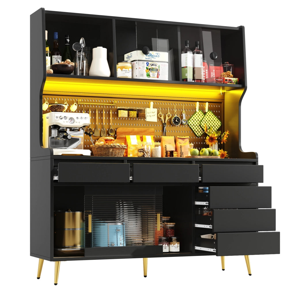 Credenza alta nera 145x39x171 cm con LED controllabili tramite app
