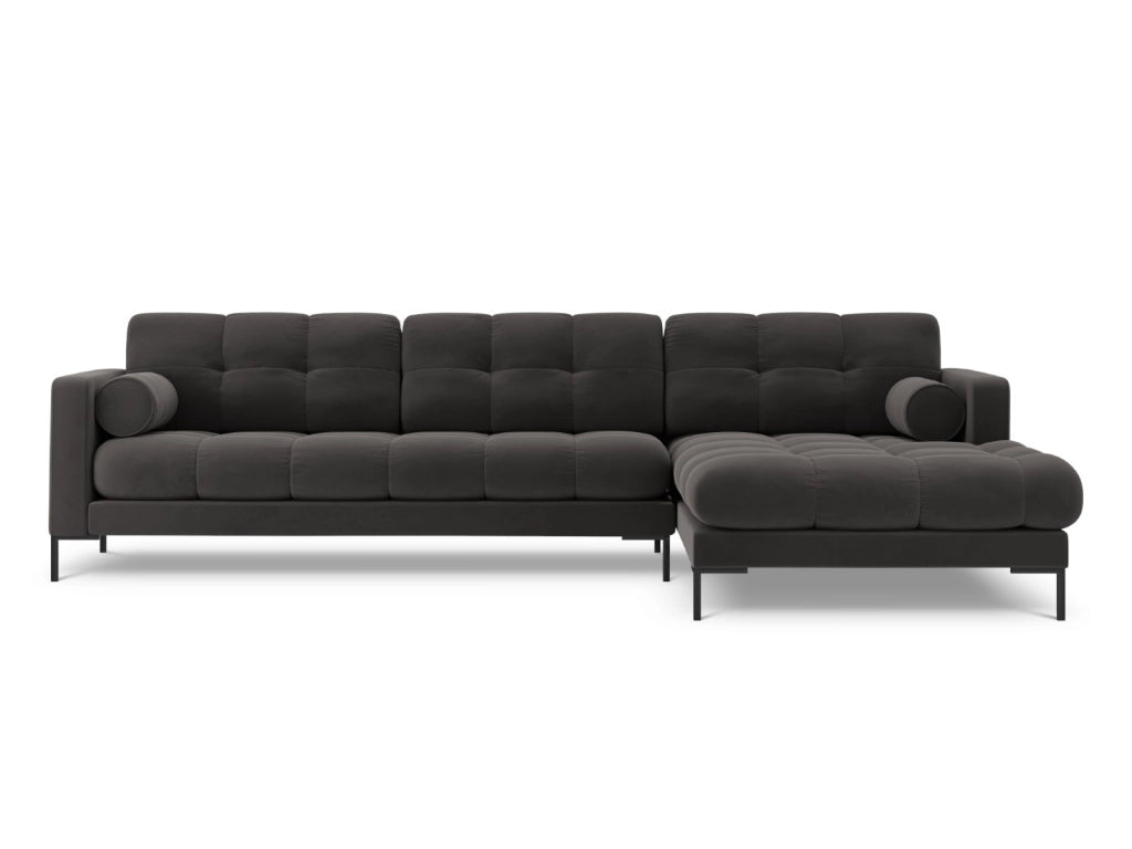 Cosmopolitan Design - Divano angolare destro "Bali" 5 posti in velluto grigio scuro 