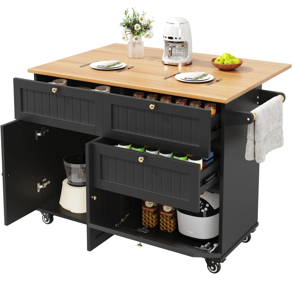 Isola da cucina 133x70x88 cm nera con contenitore modulare e ruote