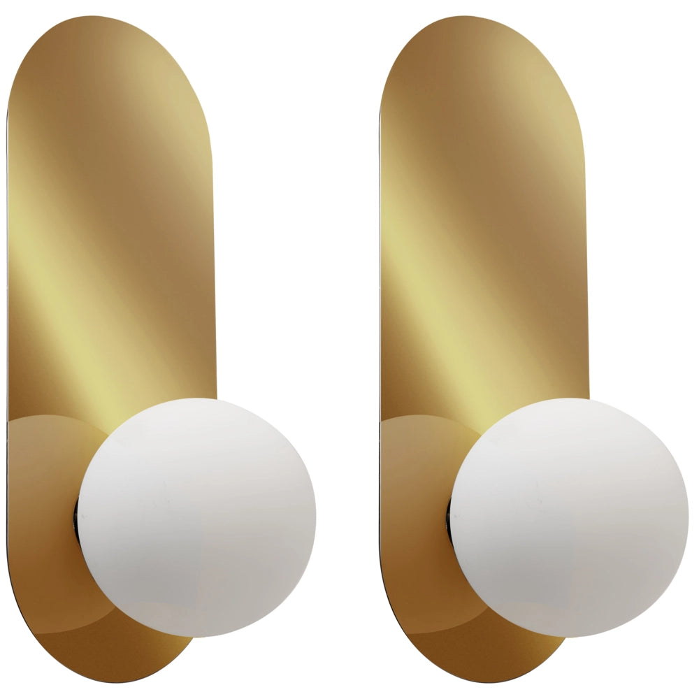 Set di 2 lampade da parete ovali con paralumi a globo in vetro Oro stile retrò