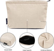 Borsa di Trucco per Donna – Borse di Cosmetica Portatili – Borsa di Trucco con Cerniera – Compatta & Pratica – Beige
