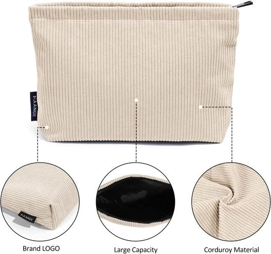 Borsa di Trucco per Donna – Borse di Cosmetica Portatili – Borsa di Trucco con Cerniera – Compatta & Pratica – Beige