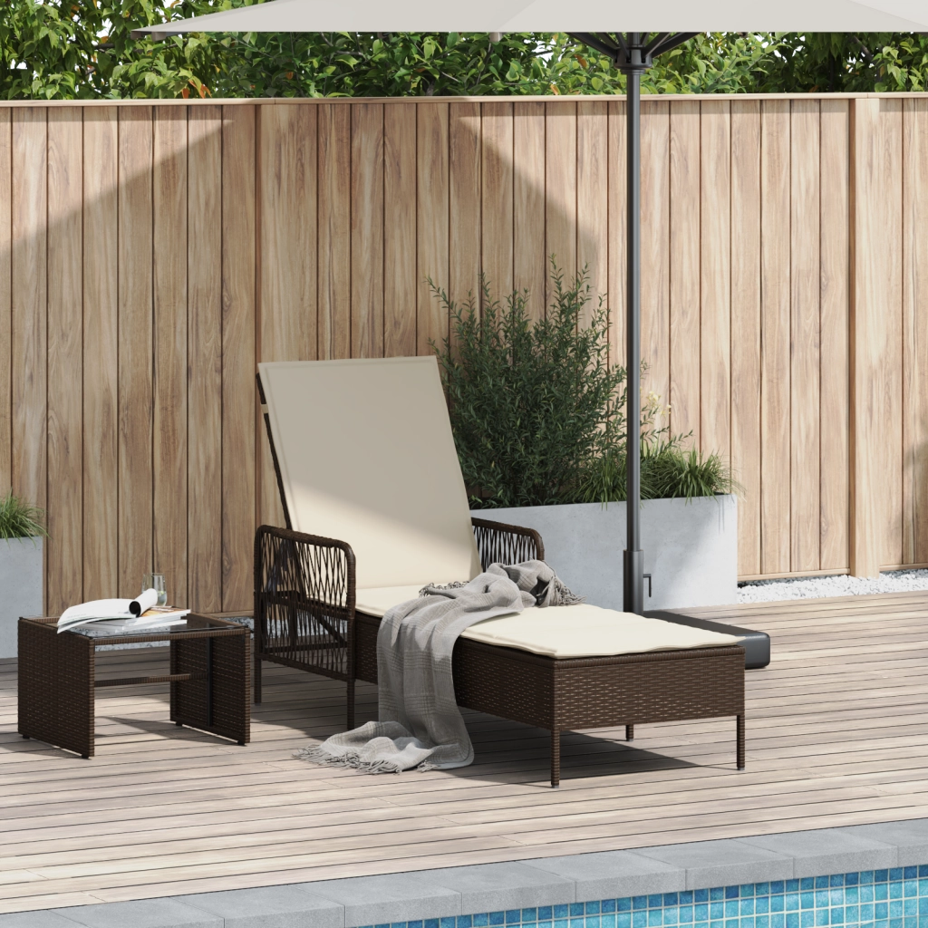Lettino Prendisole Marrone e panna Rattan PE 157 x 55 x 92 cm