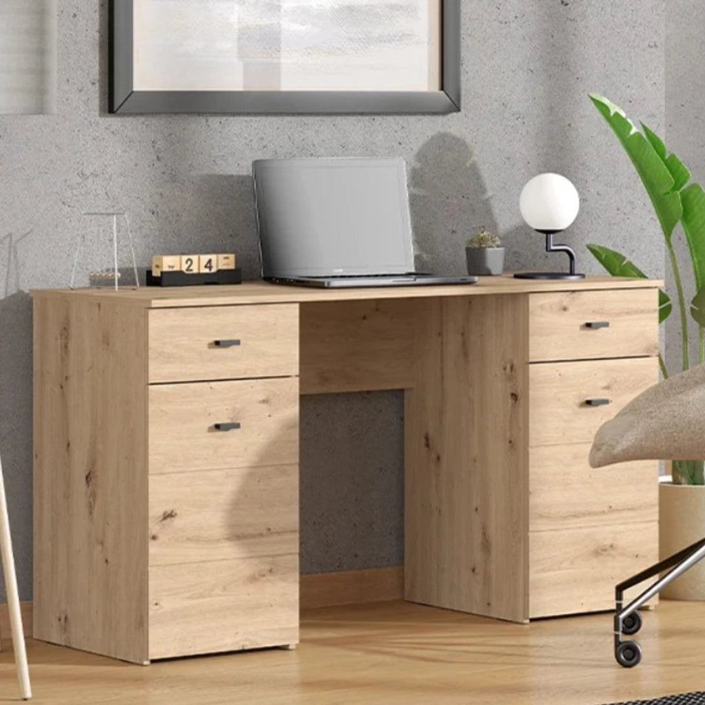 Ziro, Scrivania 2 Cassetti, 140x50x76h cm Marrone Rovere Nodi