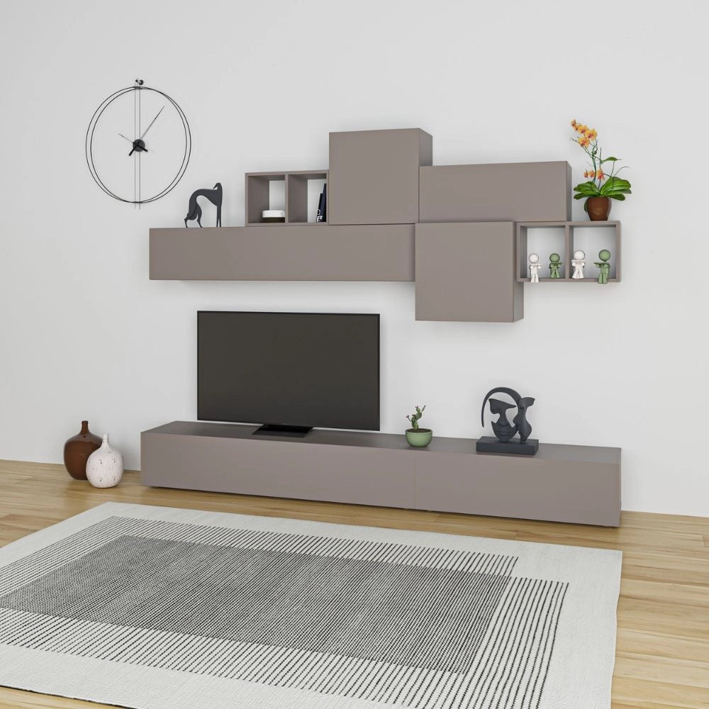 Parete Attrezzata Soggiorno 260 cm in MDF Tromen Light Mocha