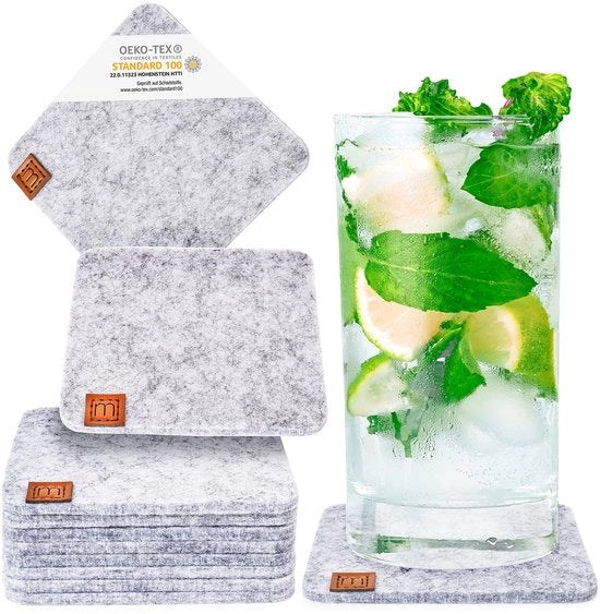 Design vilten sottofondi, rotondi o quadrati, per bicchieri | Sottofondi per bicchieri in veltresistente Oekotex | 10 sottofondi per bicchieri, candele, tazze, bar, bicchieri | Decorazione da tavola