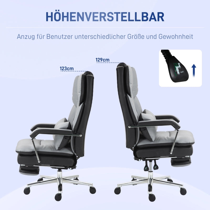 Sedia da ufficio ergonomica con schienale reclinabile e poggiapiedi estensibile, altezza regolabile in similpelle grigia
