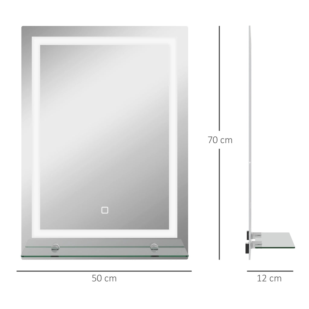 Specchio da Bagno con LED e Ripiano in Vetro ¨C Zephmum ¨C 50x70 cm Argento