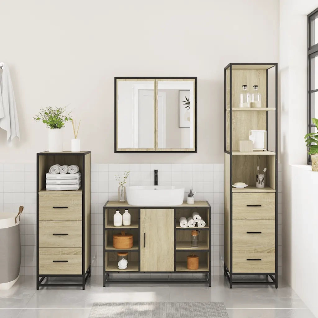 Set Mobili da Bagno 4 pz Rovere Sonoma in Legno Multistrato 3301271