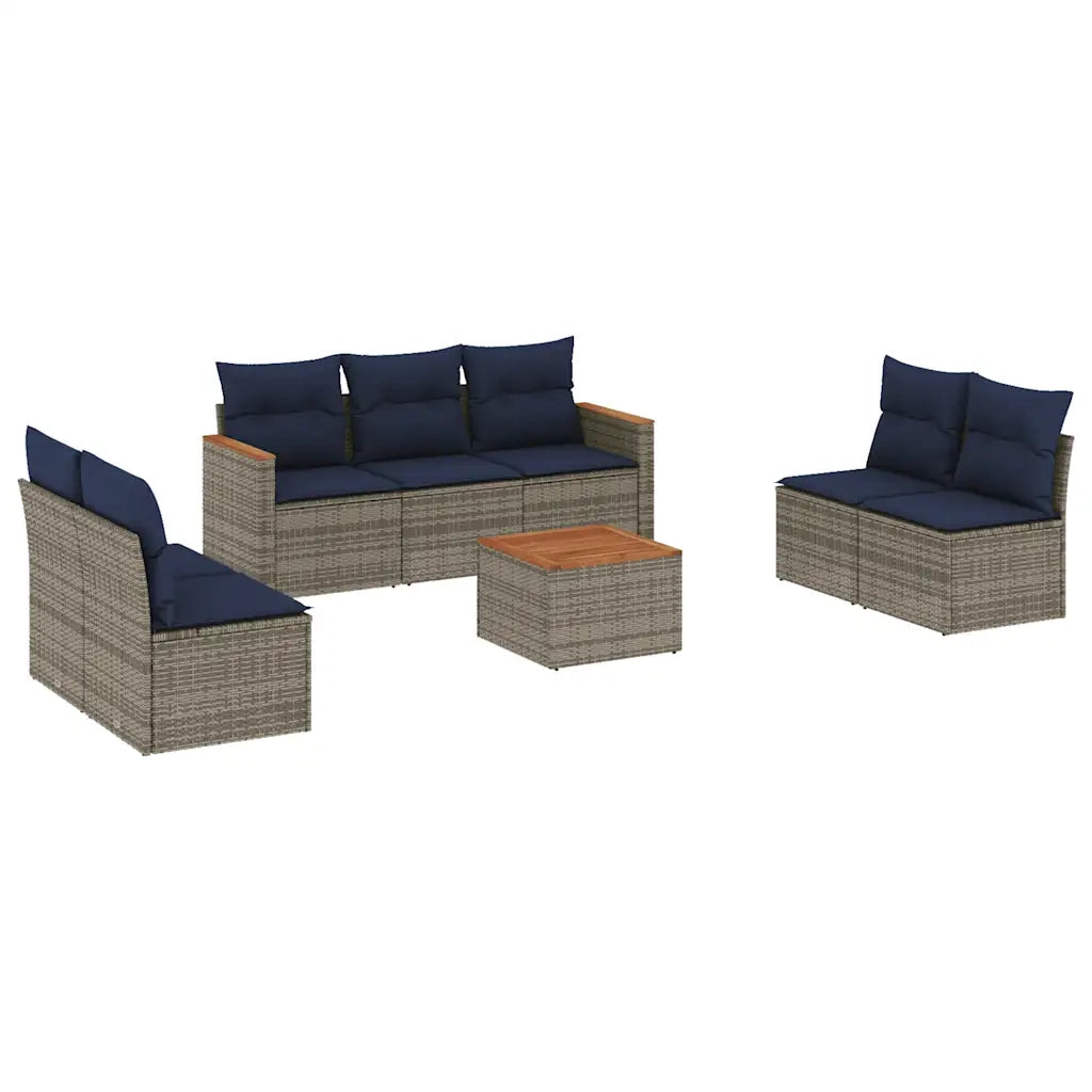 Set Divani da Giardino 8 pz con Cuscini Grigio in Polyrattan 3225886