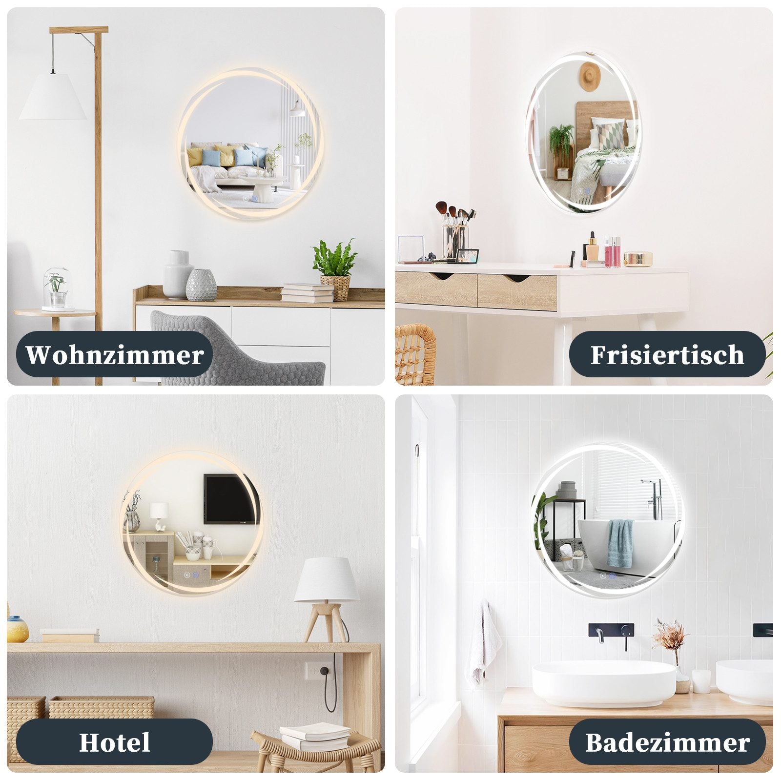 ZMH Specchio da bagno con illuminazione Specchio da bagno moderno rotondo IP44 con funzione touch