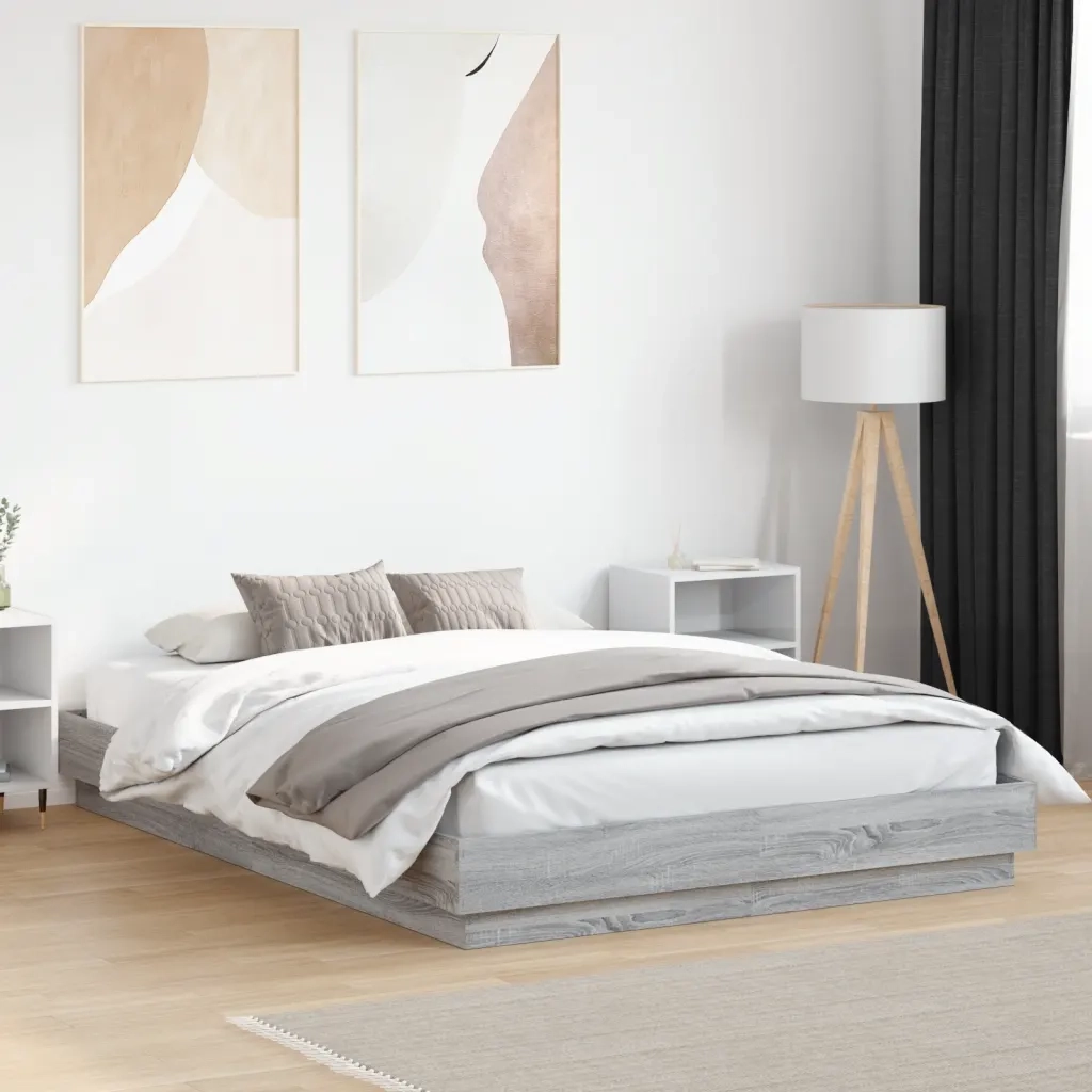 Giroletto con Luci LED-Struttura Letto Grigio Sonoma 140x200 cm