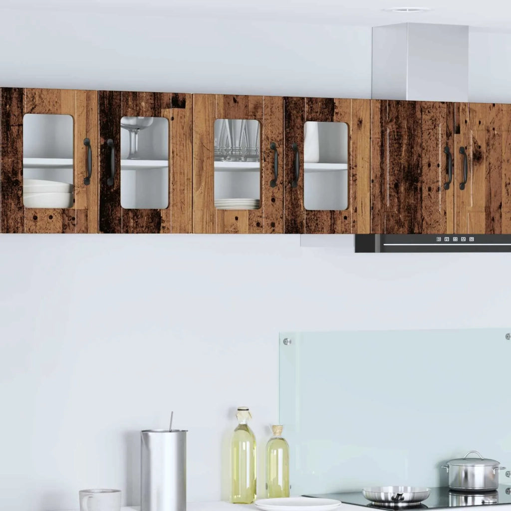 Pensile da cucina | Mobile in vetro da parete PORTO 2 pz Legno vecchio