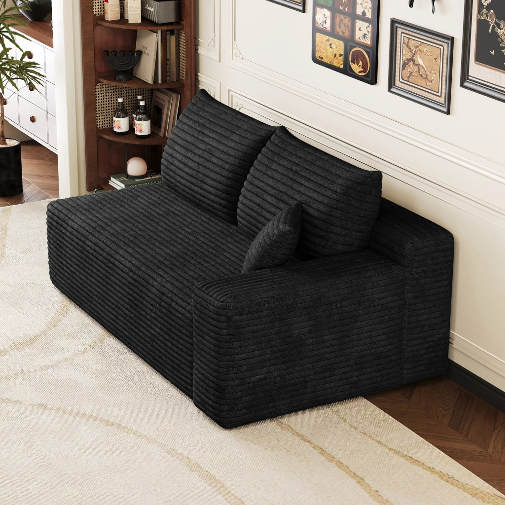 Divano lineare 2 posti in tessuto con schiuma elastica e design a linee fluide, nero 96 × 37 × 37 cm