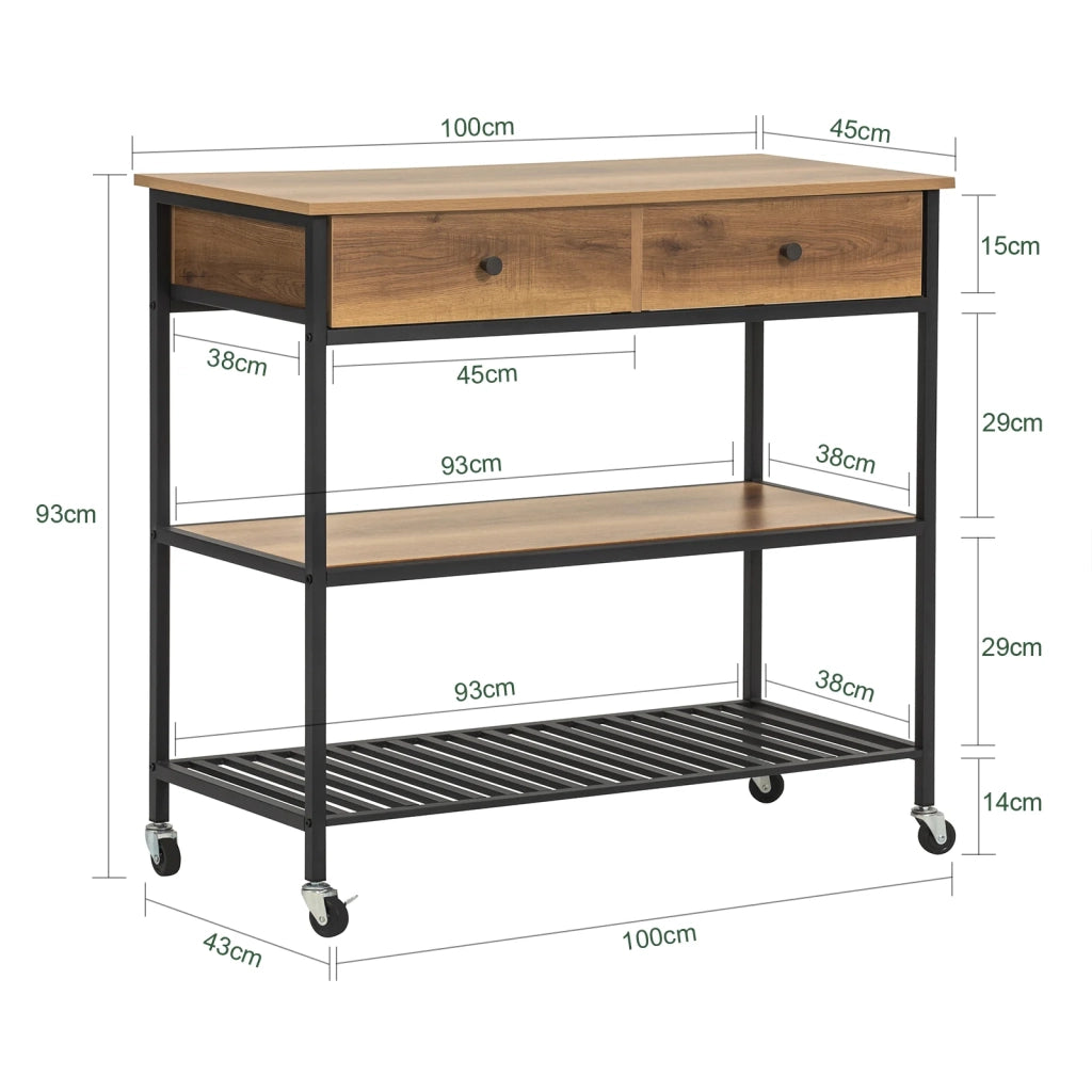 Carrello da cucina con 2 cassetti Mobile da ingresso Credenza Carrello portaoggetti design industriale, FKW112-PF