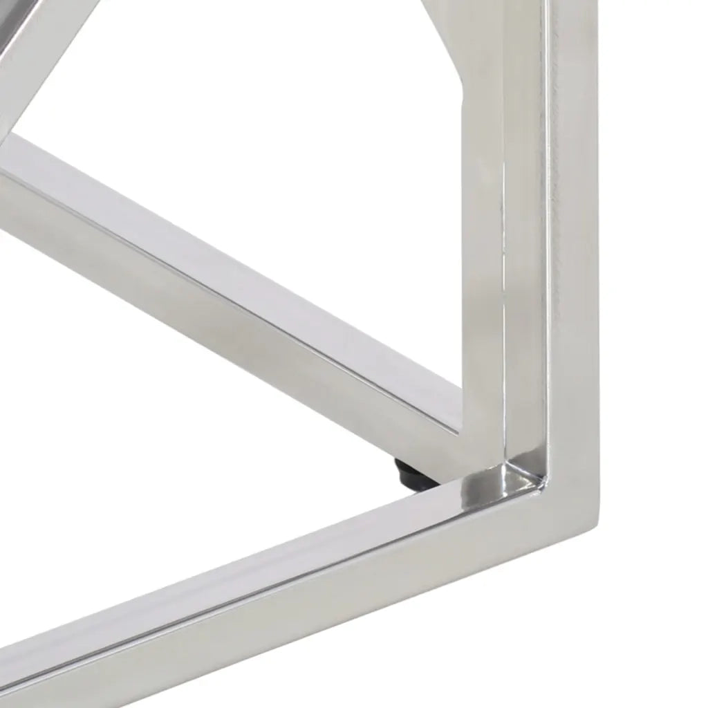 Tavolino Salotto Argento Acciaio Inox e Legno Massello Acacia 349951