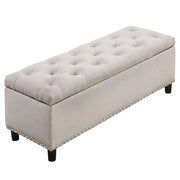 Cassapanca Pouf Contenitore Panca Sgabello Poggiapiedi Legno e Tessuto Beige