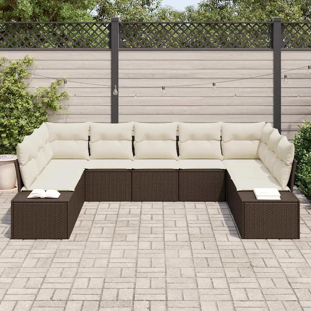 Set Divano da Giardino con cuscino 9 pcs Marrone polyrattan 3347218