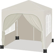 Gazebo da Giardino Richiudibile 2x2m con Pannelli Laterali,Gazebo da Esterno in Ferro Regolabile in Altezza Tendone con Soffitto Semicircolare Pieghevole,Set di 4 Sacchi di Sabbia,Beige