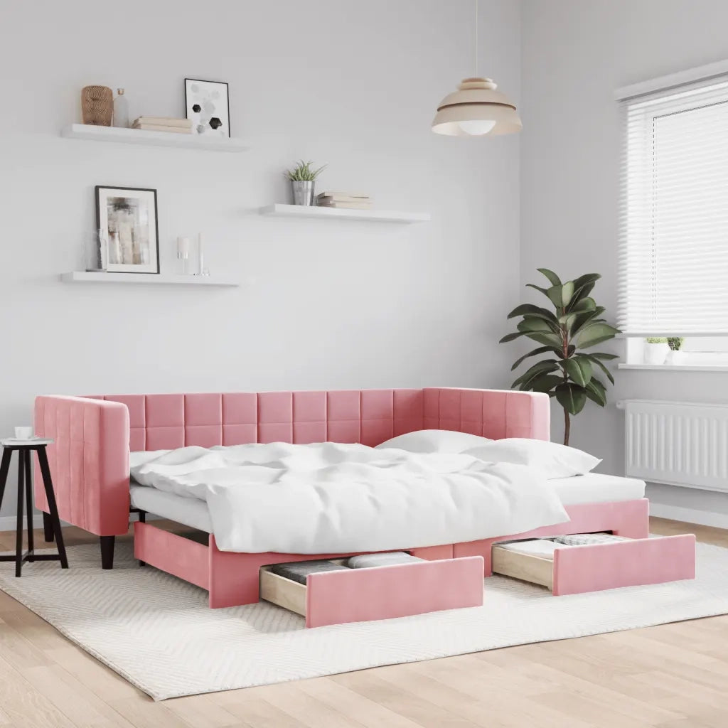 Divano Letto Estraibile con Cassetti Rosa 90x200 cm Velluto 3196742