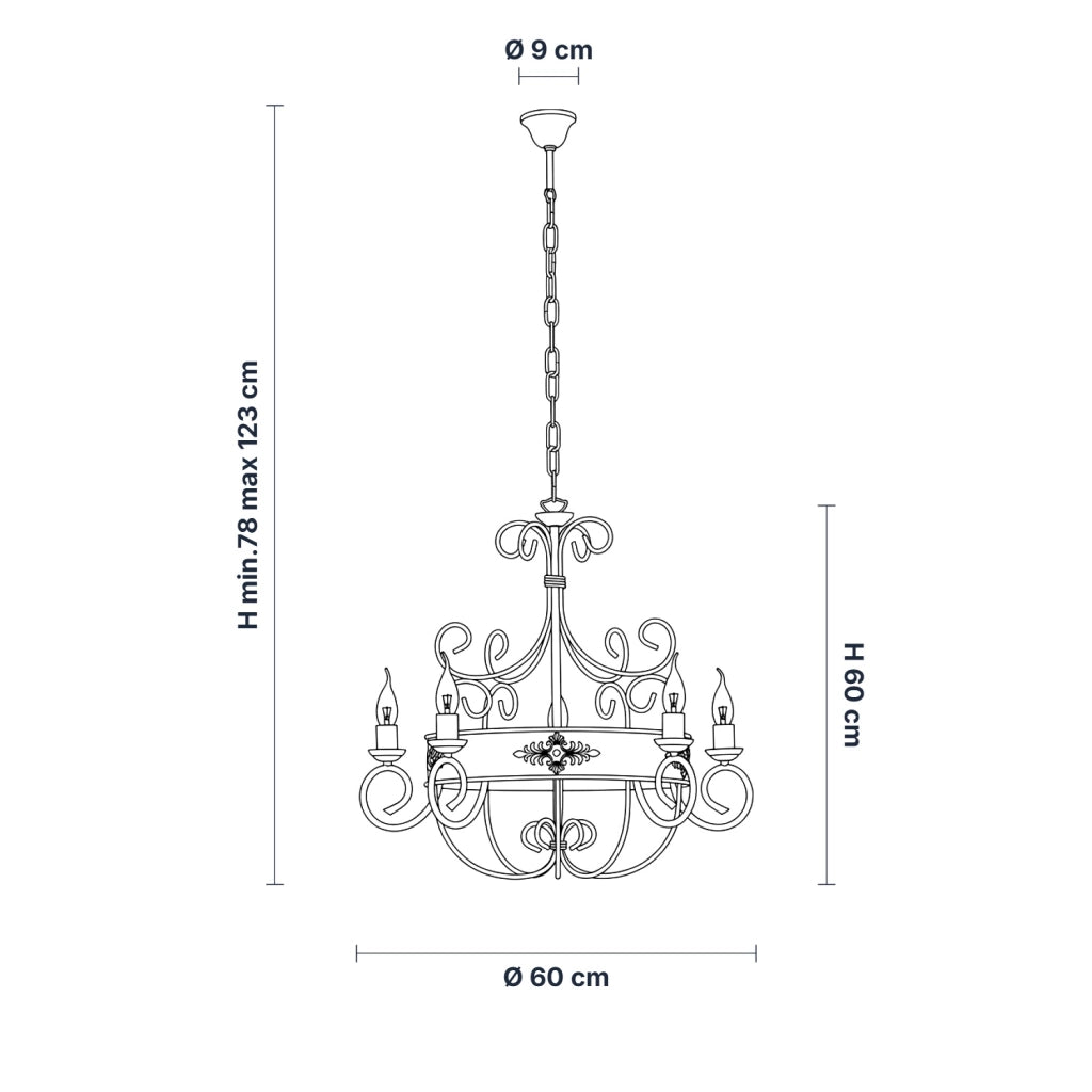 Lampadario Rustico Baltimora Metallo Avorio Oro 5 Luci E14