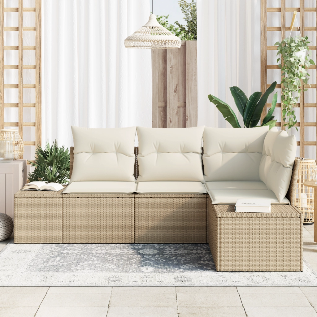 Set di divani da giardino 4 pezzi con cuscini Beige Polyrattan