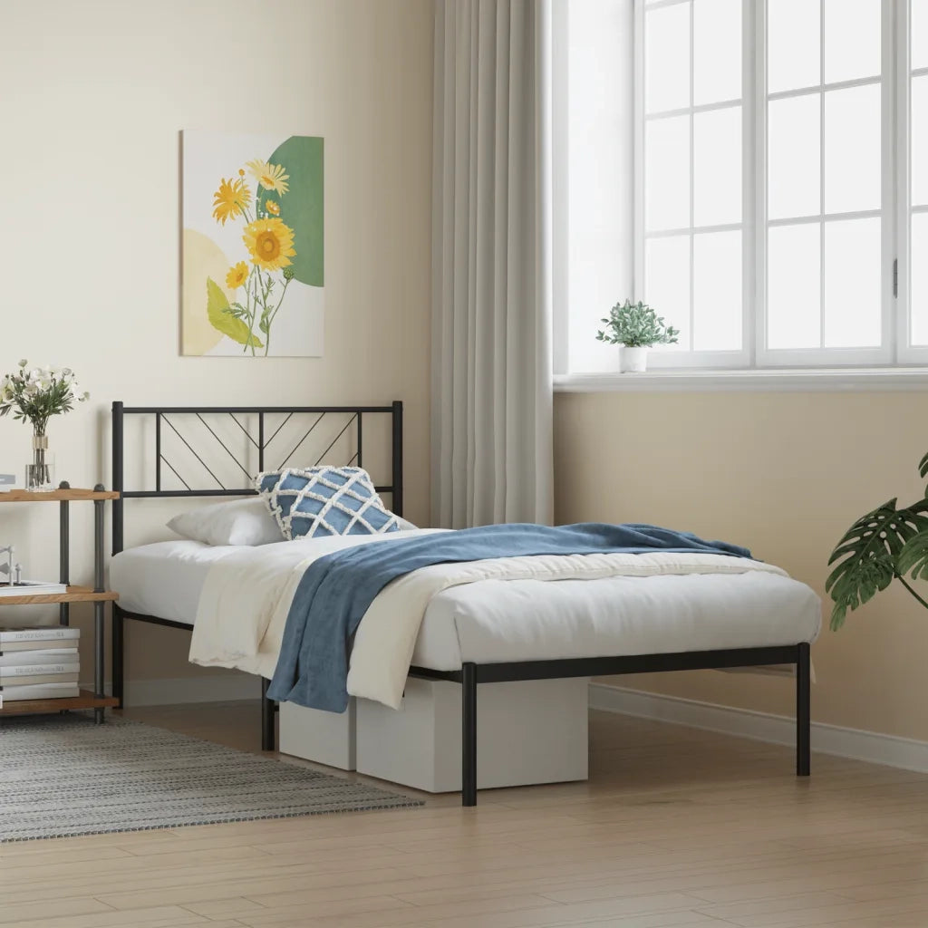 Giroletto con Testiera-Struttura Letto con testiera in Metallo Nero 90x190 cm 478889