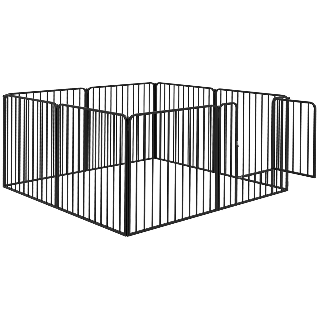 Box per Cani a 8 Pannelli Modulabili da Interno ed Esterno con 9 Picchetti, in Acciaio, 164x164x80 cm, Nero