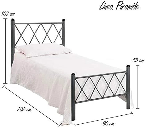 Qualydorm Letto in Ferro Battuto Moderno Singolo PIRAMIDE - Made in Italy Vari colori da cm 80x190 Artigianale Grigio