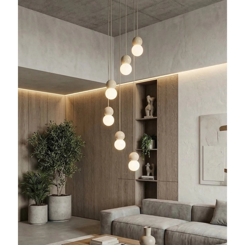 Lampada a sospensione LOOP in acciaio moka e legno naturale