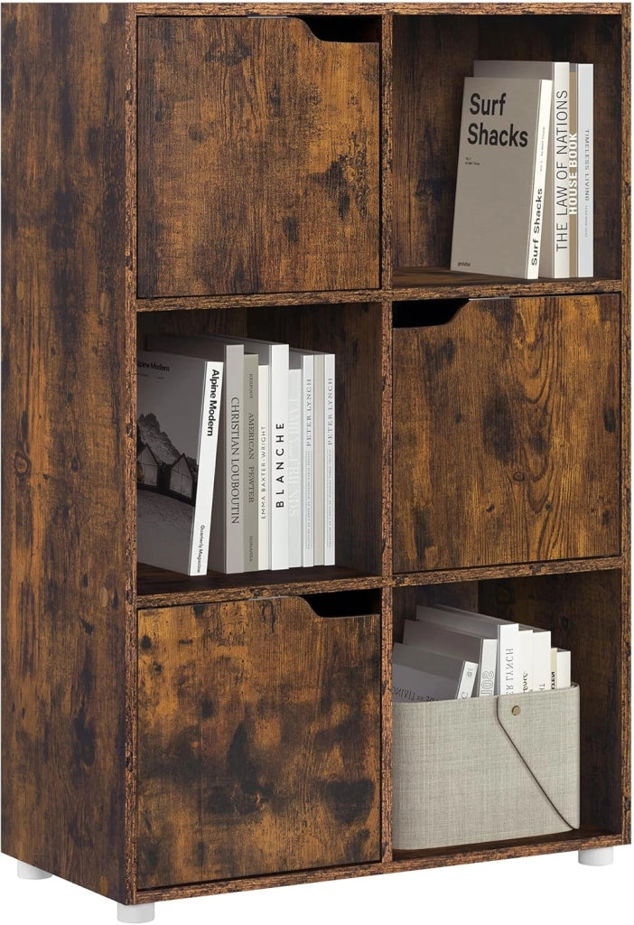Libreria Armadio a 6 Cubi con Ante Mensola di Legno Portadocumenti Scaffale per Casa e Ufficio Porta Libri CD, Bianco+ Nero, SK001wsz