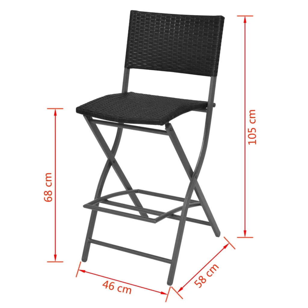 Set da Giardino 7 pz Pieghevole in Acciaio e Polyrattan Nero 42878