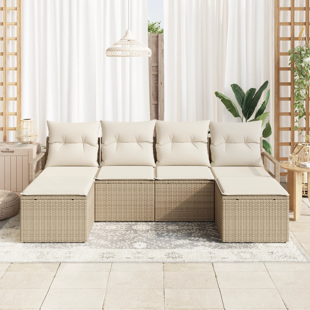 Set di divano da giardino  6 pezzi con cuscini Beige Rattan Poliestere
