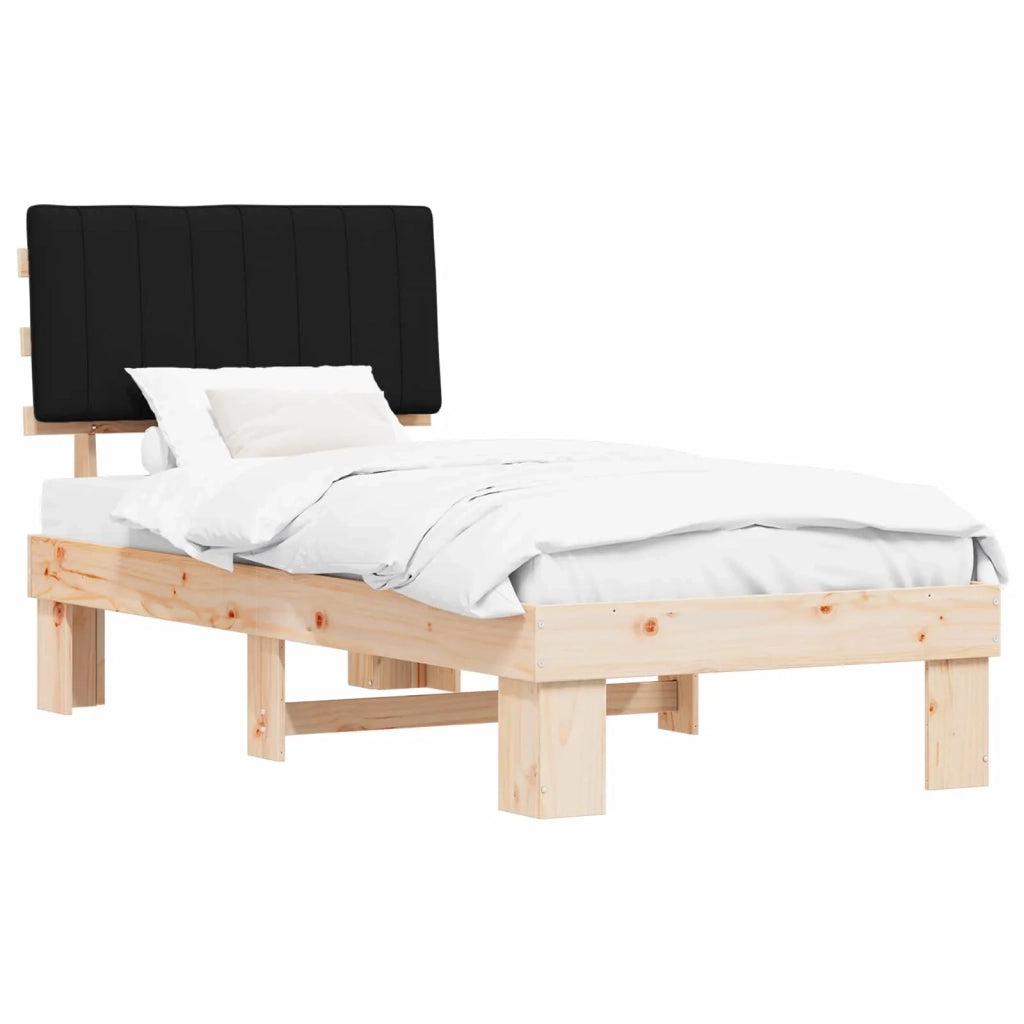 Letto con Testiera Rivestita Nero 90 x 200 cm Pino massello 877516