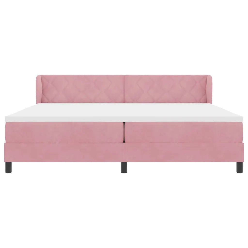 Letto a molle con materasso Rosa 200 x 200 cm Velluto 3340465