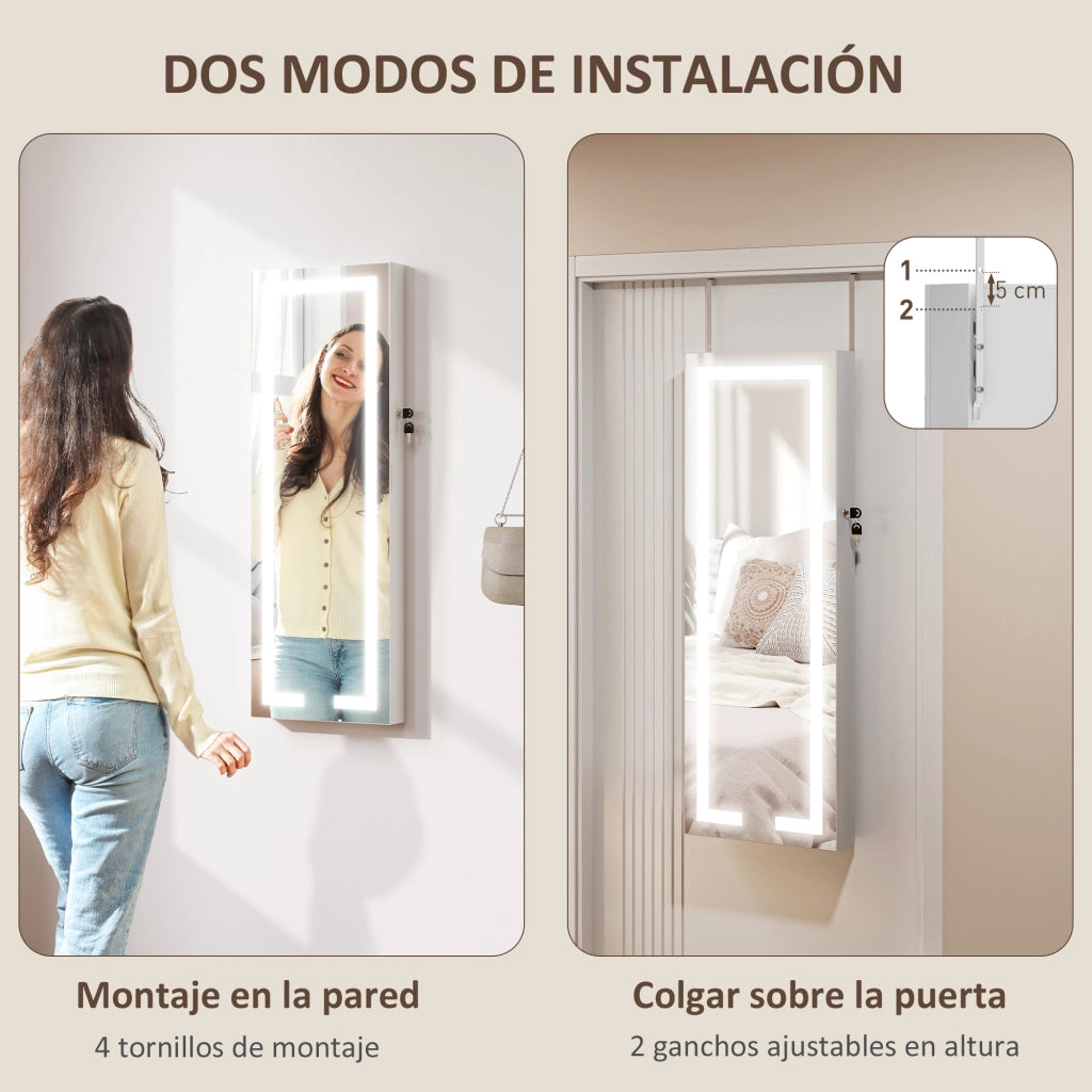 Specchio Armadio da Parete con Luci LED e Chiusura ¨C Zephmum ¨C Bianco