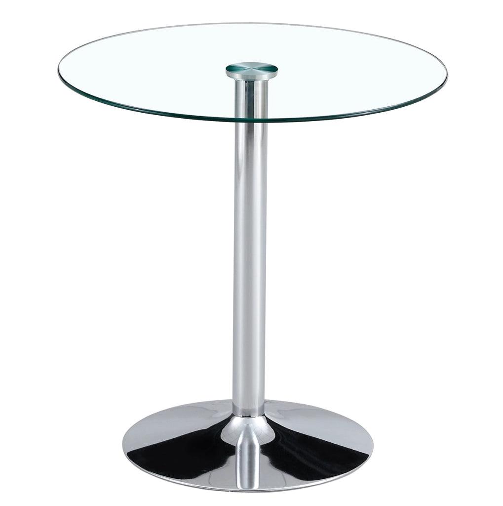 Tavolo bar rotondo in vetro trasparente e metallo argento 89 cm