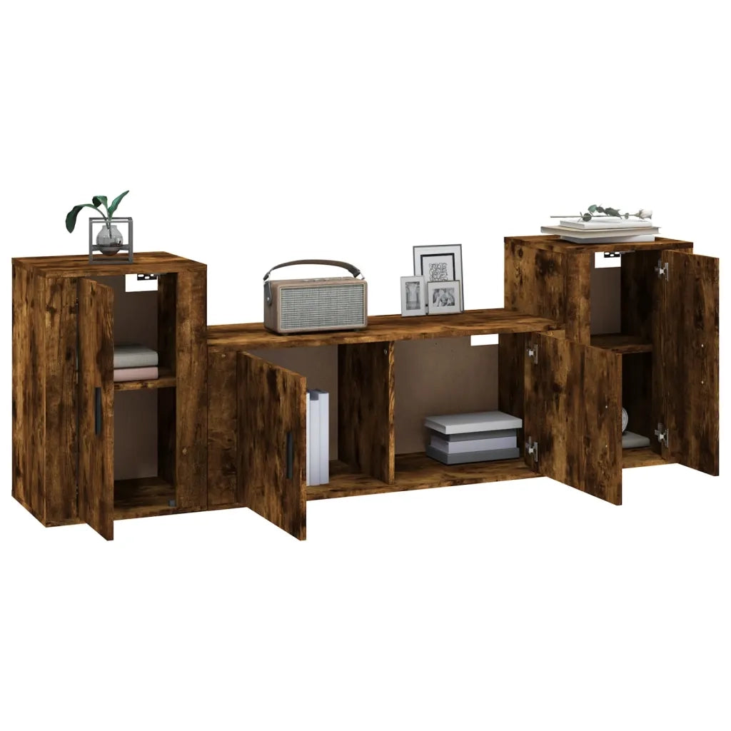Set Mobili Porta TV 3 pz Rovere Fumo in Legno Multistratocod mxl 100797
