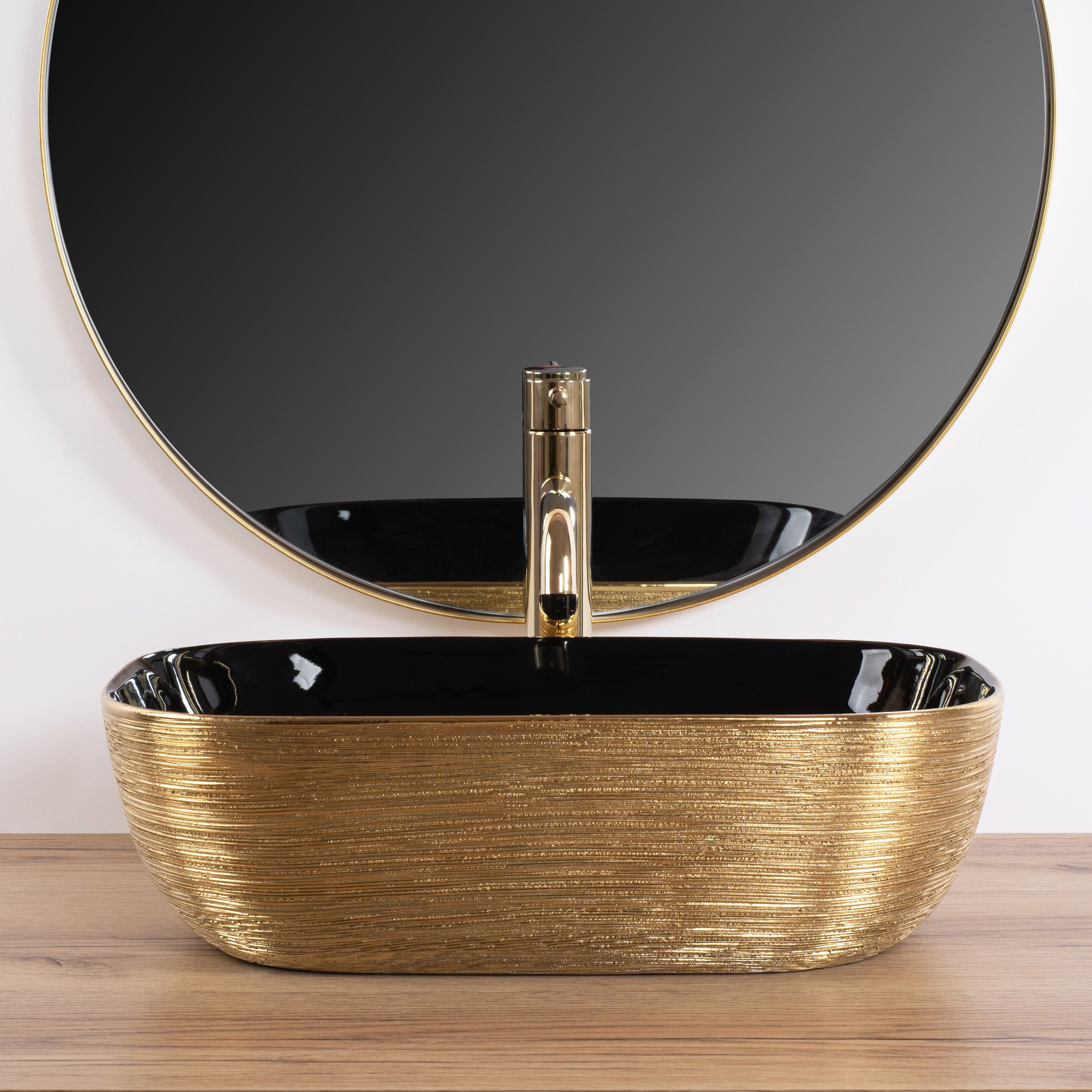 Lavabo Da Appoggio Rea Belinda Black Brush Gold