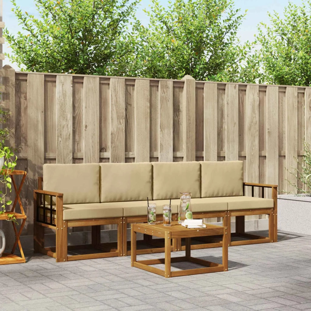 Set di divani da esterno con cuscino 5 pcs Naturale e Beige