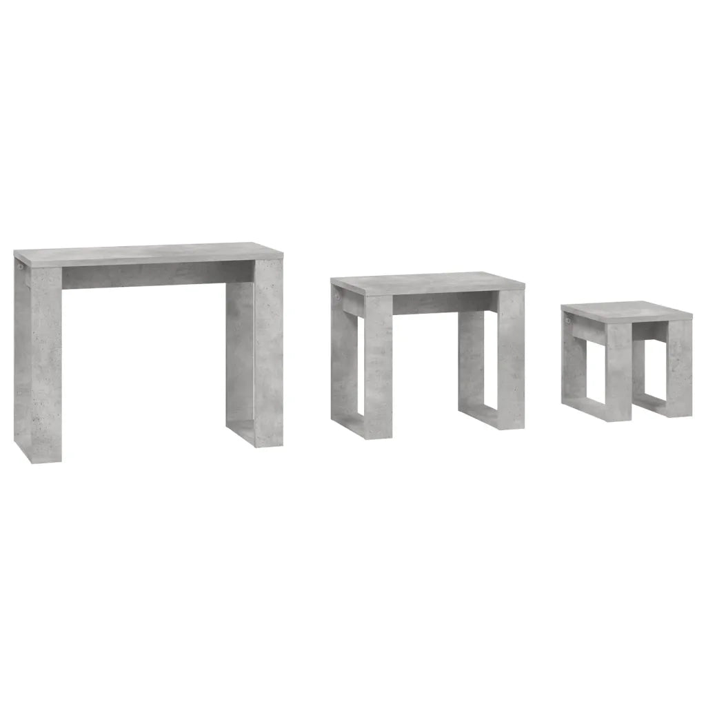 Tavolini Impilabili 3 pz | Tavolo laterale Grigio Cemento in Legno Multistrato