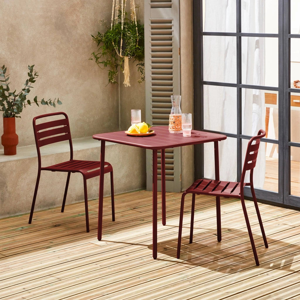 Set tavolo da giardino in acciaio con 2 sedie, 70cm, terra di siena