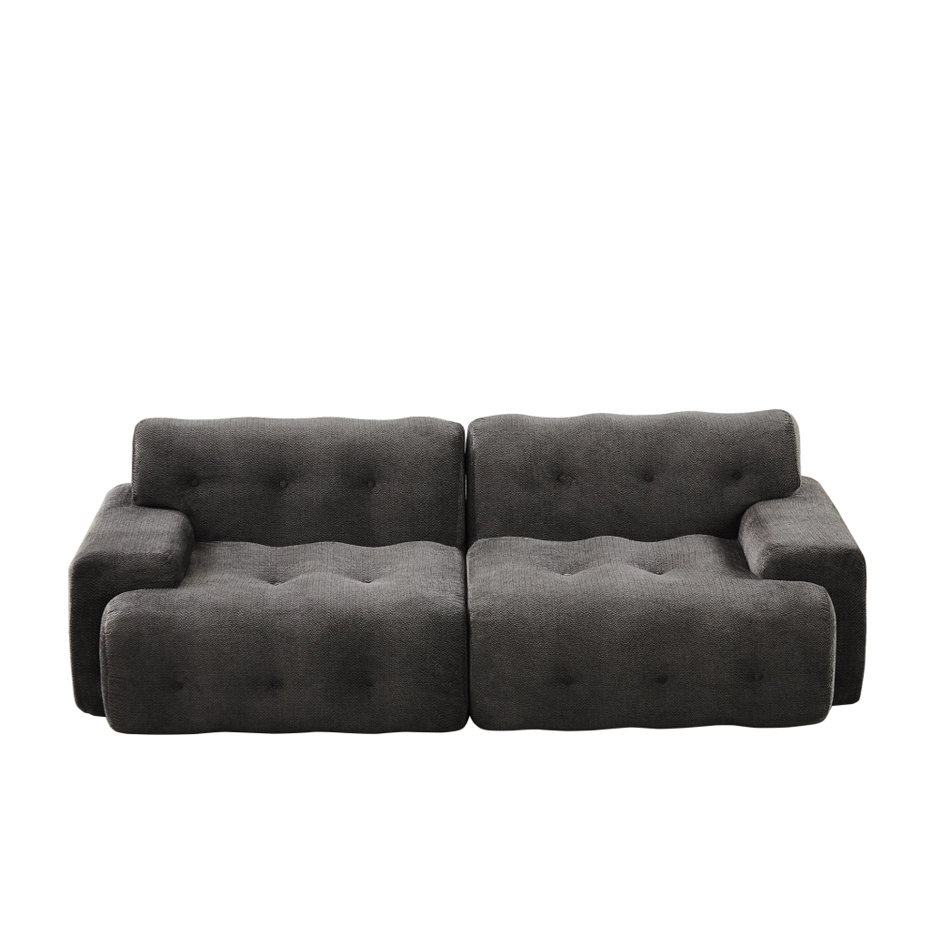Divano a 2 posti 224 x 104 x 66 cm grigio; ampi braccioli; tessuto chenille