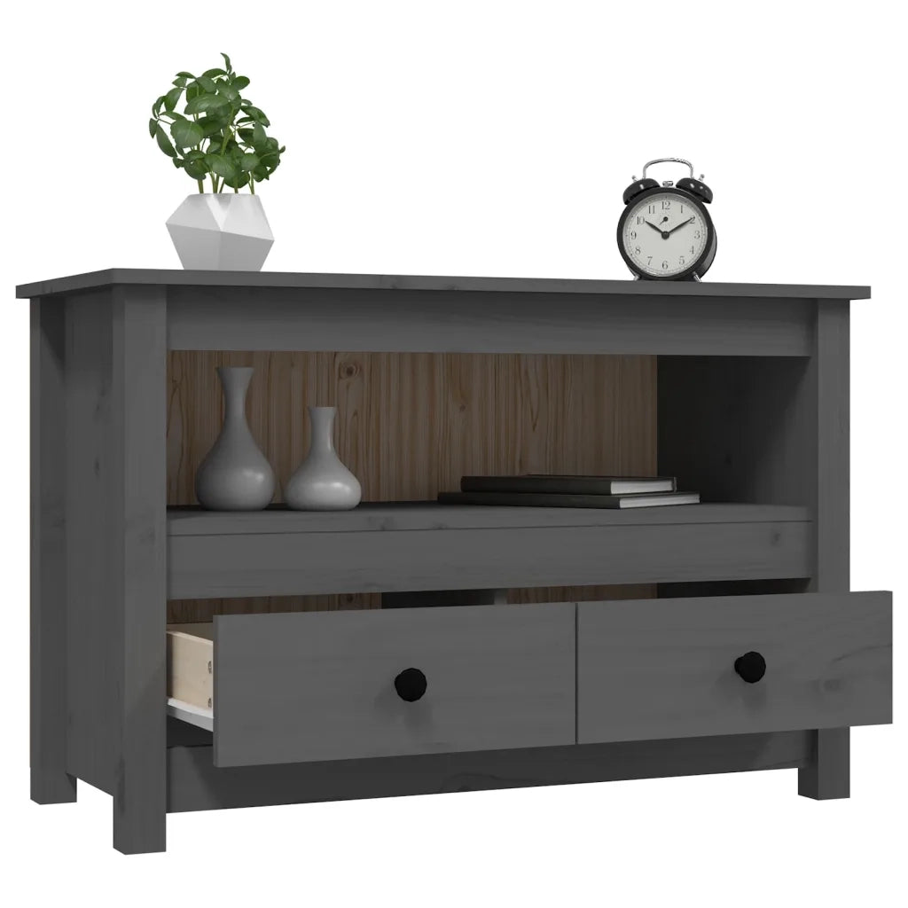 Mobile Porta TV Grigio 79x35x52 cm in Legno Massello di Pino 821499