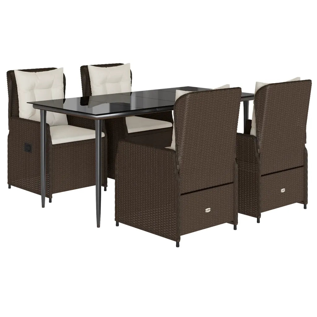 Set da Pranzo da Giardino 5pz con Cuscini in Polyrattan Marrone