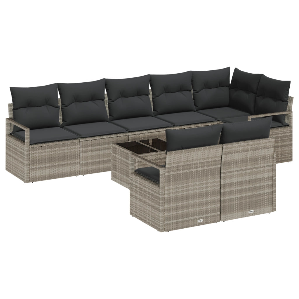 Set di divani da giardino  da 9 pezzi con cuscini grigio polyrattan