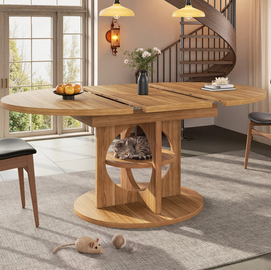 Tavolo da pranzo allungabile ovale 110-150 cm con ripiano