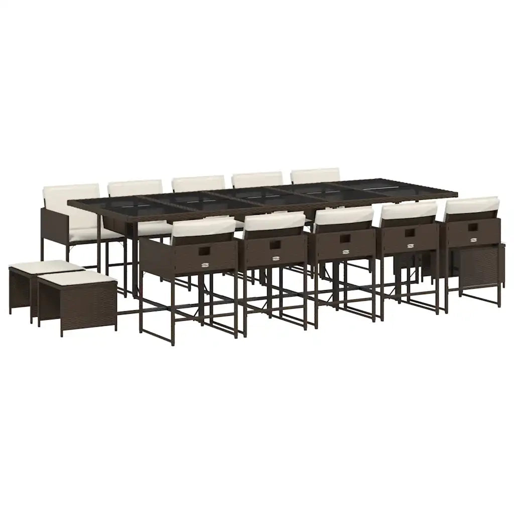 Set da Pranzo da Giardino 15 pz con Cuscini Marrone Polyrattan 3211353