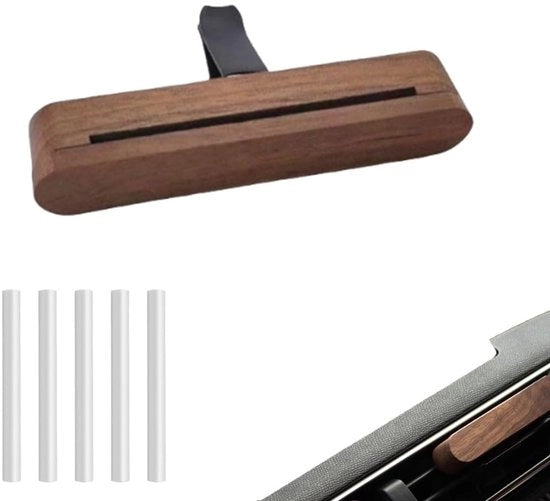 Diffusore per Olii Essenziali - Rinfrescante per l'Automobile - Progettato in Legno - 5 Pacchetti di Filtro - Esperienza di Profumo Piacevole - Dimensioni Compresse