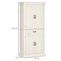 Credenza Cucina con 2 Armadietti e Cassetto in Stile Coloniale, 80x35x180cm Bianco